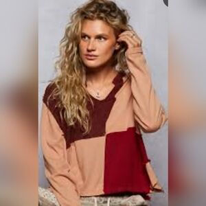 POL Colorblock Long Sleeve Women's Top SMALL